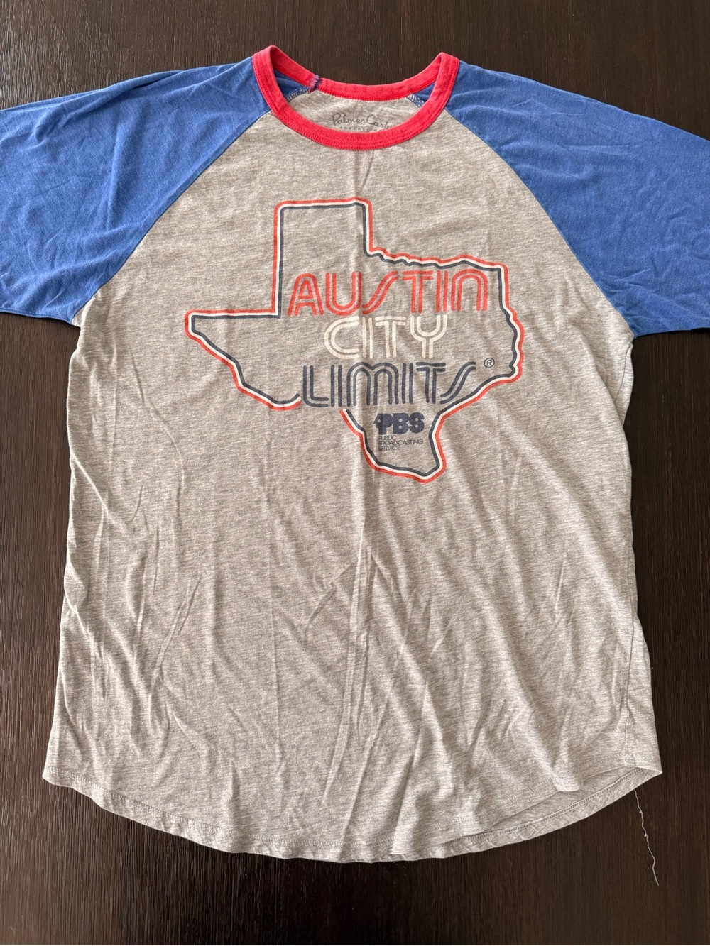 Austin City Limits Raglan Short Sleeve Tee - Gray with Blue & Red Trim